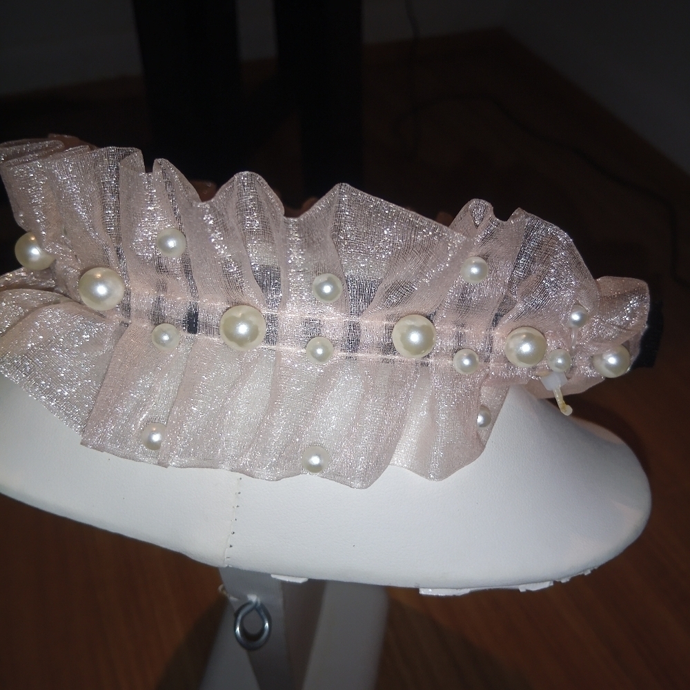 Gorgeous Pink Ruffled Tulle Headband with Faux Pearls | Bridal, Coquette, Fairyc - Picture 5 of 13